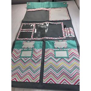 Thirty-One Wall Hanging Organizer Grey Chevron Multi Pocket Office Storage 42x22
